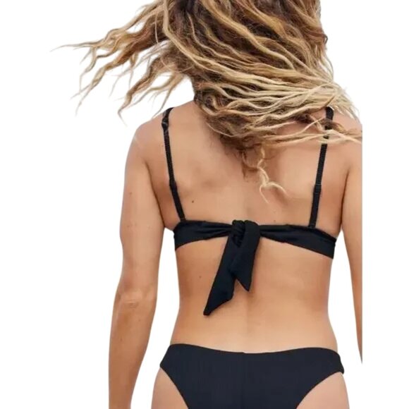 Aerie Ribbed Tie back longline triangle bikini top size S Small in black NWT - Picture 2 of 8